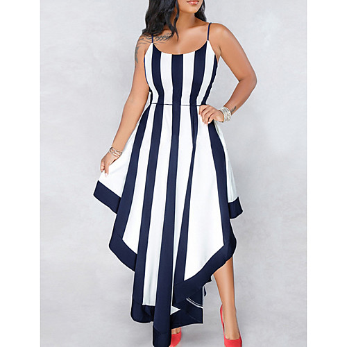 

Women's Strap Dress Maxi long Dress Yellow Green Navy Blue Sleeveless Striped Summer Elegant Slim 2021 S M L XL XXL