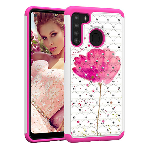 

PC TPU 2in1 Rhinestone Taping Cover Flower Phone Case For Samsung Galaxy A11 A71 A21 A51 A50(2019) A30(2019) A20(2019)