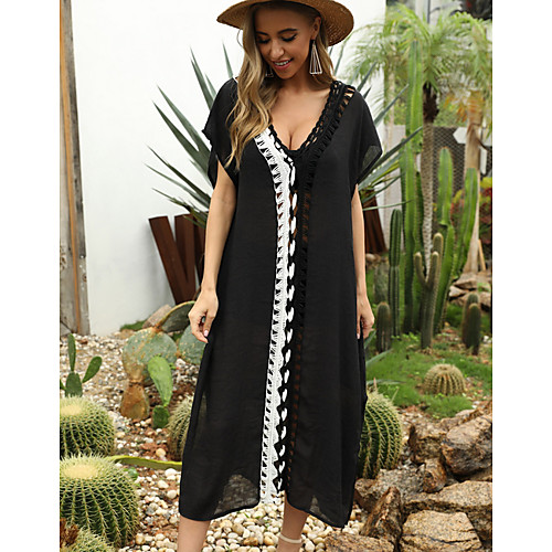 

Women's Black Cover-Up Swimwear Swimsuit - Geometric One-Size Black
