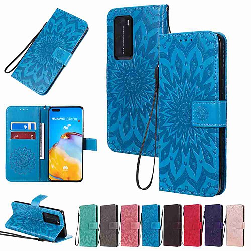 

Case For Huawei P40 / Huawei P40 Pro / Huawei P40 lite Wallet / Card Holder / with Stand Sun Flower Embossing PU Leather / TPU for Huawei Mate 30 / Mate 30 Lite / Honor 10 Lite / Honor 9X Pro