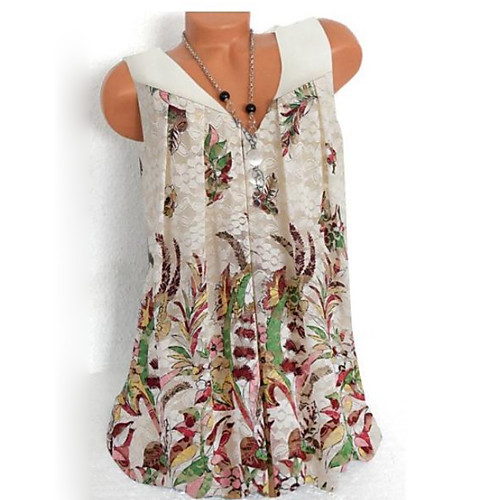 

Women's Floral Tank Top Daily V Neck White / Black / Red