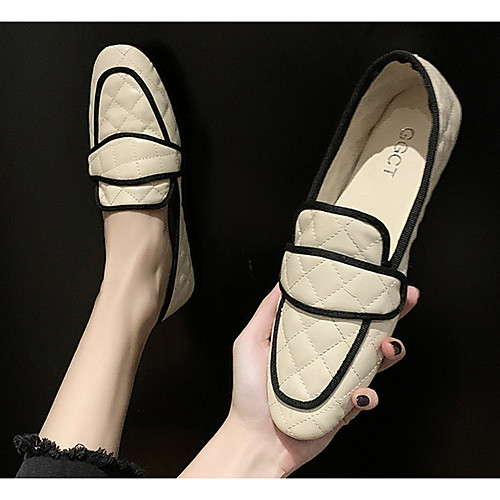 

Women's Loafers & Slip-Ons Spring & Summer Flat Heel Round Toe Daily Solid Colored PU Black / Beige / Silver
