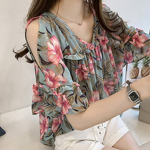 

Women's Geometric Blouse Daily V Neck White / Blue / Yellow