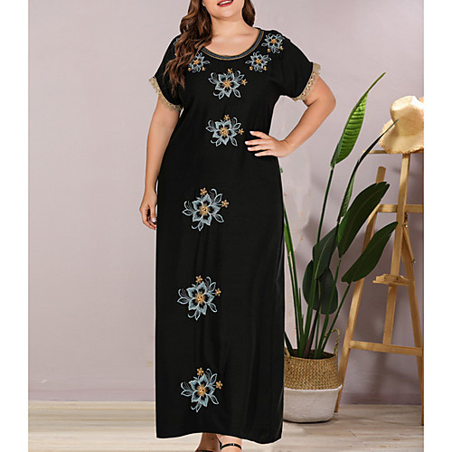 

Women's Sheath Dress - Short Sleeves Floral Summer Elegant 2020 Black L XL XXL XXXL