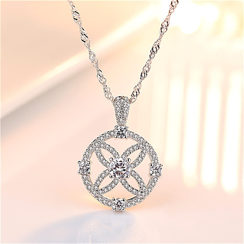 

Women's White Synthetic Diamond Pendant Necklace Chain Necklace Rolo Clover Fashion Punk Trendy Casual / Sporty Copper Silver Plated Silver 40 cm Necklace Jewelry 1pc For Anniversary Street Sport