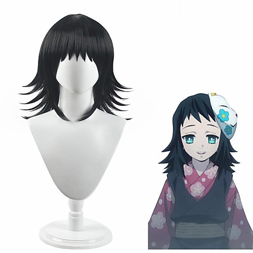 

Demon Slayer: Kimetsu no Yaiba Cosplay Cosplay Wigs Women's With Bangs 14 inch Heat Resistant Fiber Curly Black Teen Adults' Anime Wig