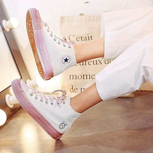 

Women's Sneakers Summer Flat Heel Round Toe Daily Canvas White / Black
