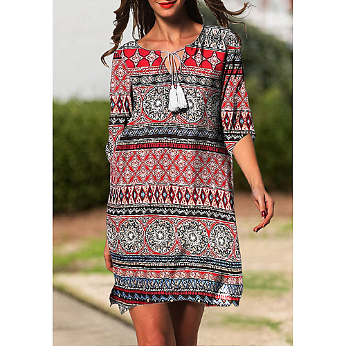 

Women's Shift Dress Knee Length Dress - Half Sleeve Geometric Print Summer Casual Daily 2020 Red M L XL XXL XXXL