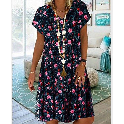 

Women's Shift Dress Knee Length Dress - Short Sleeves Polka Dot Summer Casual 2020 Purple Blushing Pink Orange S M L XL XXL XXXL XXXXL XXXXXL