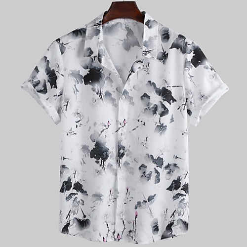 

Men's Floral Shirt - Cotton Tropical Hawaiian Holiday Beach White / Short Sleeve