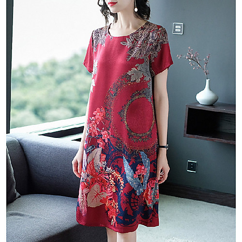 

Women's A Line Dress - Short Sleeves Floral Summer V Neck Street chic 2020 Blue Red M L XL XXL XXXL