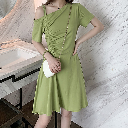 

Women's A Line Dress - Short Sleeves Solid Color Summer Fall Boat Neck Casual Holiday Going out Slim 2020 Black Red Green M L XL XXL XXXL