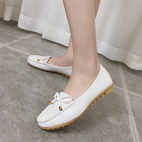

Women's Loafers & Slip-Ons Summer Flat Heel Round Toe Daily PU White / Black / Pink