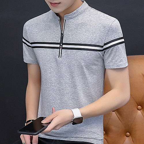 

Men's Striped Slim T-shirt Daily Round Neck White / Black / Dark Gray / Gray / Short Sleeve
