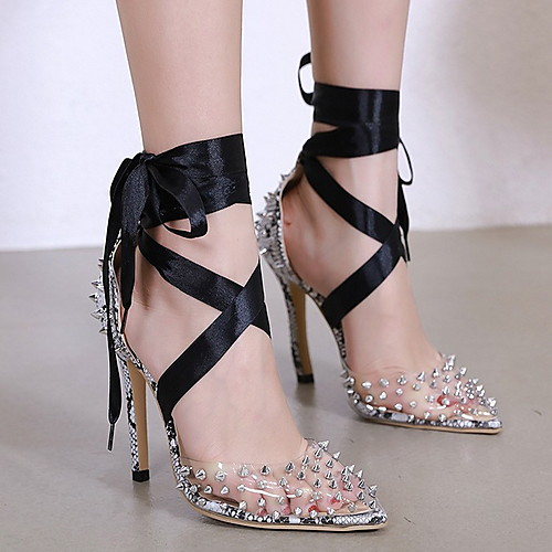 

Women's Sandals Summer Stiletto Heel Peep Toe Daily PVC Black