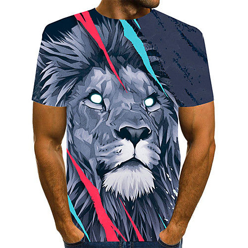 

Men's T shirt Graphic Optical Illusion Animal Print Short Sleeve Daily Tops Basic Exaggerated Gray