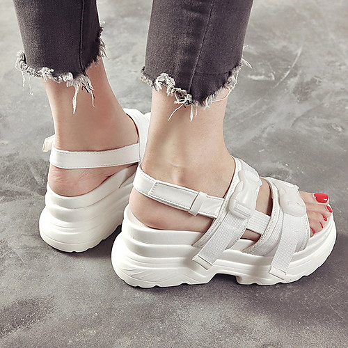 

Women's Sandals Flat Sandal Summer Flat Heel Round Toe Daily PU White / Black
