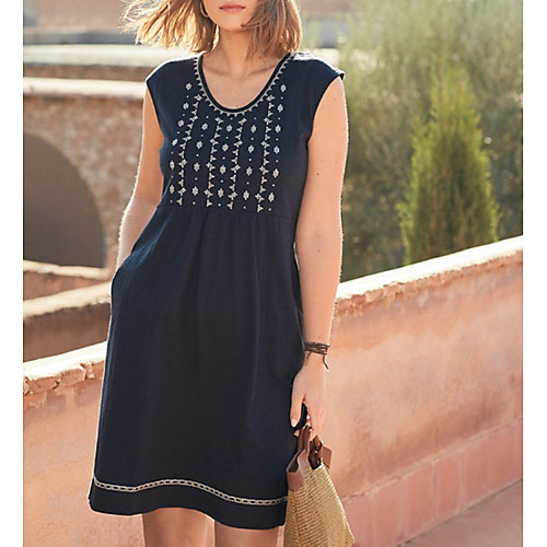 

Women's A Line Dress Knee Length Dress Wine Green Black Red Navy Blue Sleeveless Geometric Summer Round Neck Streetwear 2021 S M L XL XXL 3XL