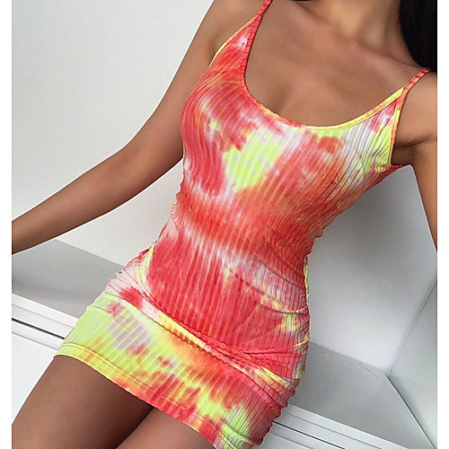 

Women's Sheath Dress Short Mini Dress - Sleeveless Rainbow Summer Sexy 2020 Red Green S M L