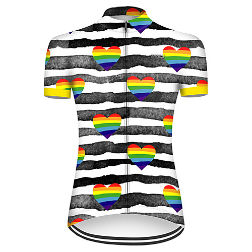 

21Grams Women's Short Sleeve Cycling Jersey Summer Nylon Polyester BlackWhite Stripes Heart Bike Jersey Top Mountain Bike MTB Road Bike Cycling Ultraviolet Resistant Quick Dry Breathable Sports