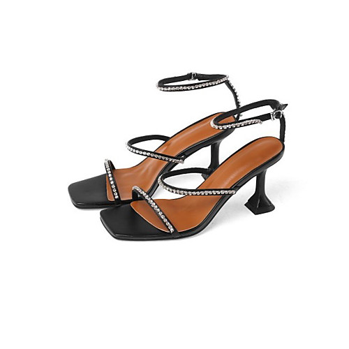 

Women's Sandals Summer Pumps Square Toe Daily Leather White / Black / Silver