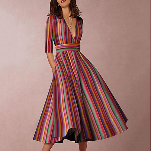 

Women's Sheath Dress - Half Sleeve Striped Summer Elegant 2020 Red S M L XL XXL XXXL XXXXL