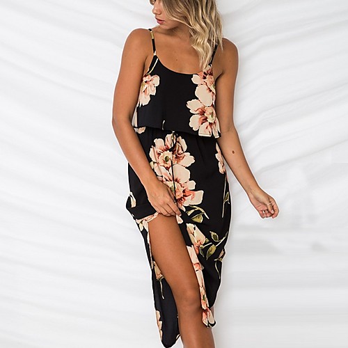

Women's A-Line Dress Dress - Sleeveless Floral Summer Street chic 2020 White Black Green Navy Blue S M L XL