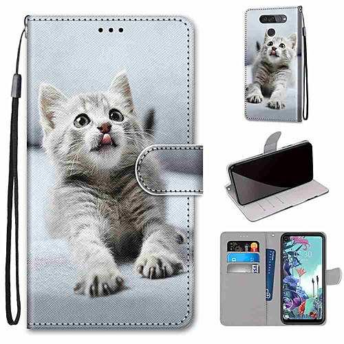 

Case For LG Q70 / LG K50S / LG K40S Wallet / Card Holder / with Stand Full Body Cases Little Grey Cat PU Leather / TPU for LG K30 2019 / LG K20 2019