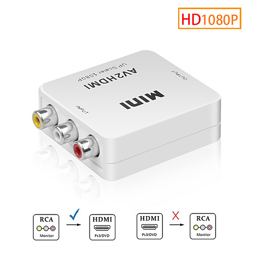 

AV TO HDMI Scaler Adapter HD Video Composite Converter Box HDMI to RCA AV/CVSB L/R Video 1080P Mini HDMI2AV Support NTSC PAL