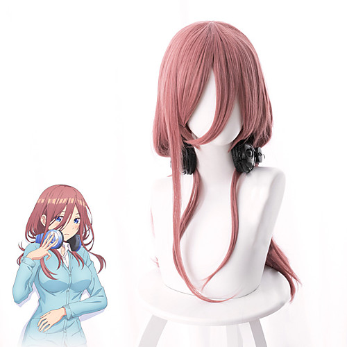 

The Quintessential Quintuplets Nakano Miku Cosplay Wigs Women's Asymmetrical 35 inch Heat Resistant Fiber kinky Straight Pink Adults' Anime Wig