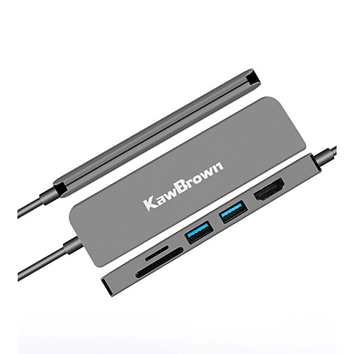 

KawBrown 6 in 1 USB 3.1 Type C Hub USB C Hub Support USB 3.0 HDMI 4K TF Card SD Card Micro SD Card Power Delivery 6 Port Hub for Laptop Macbook