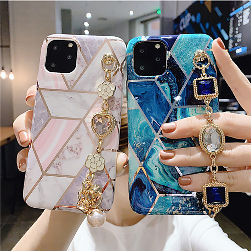 

iPhone11Pro Max Stitching Geometric Marble Pattern Mobile Phone Case XS Max Women's Rhinestone Luxury Bracelet Silicone Soft Shell 6/7 / 8Plus Protective Case