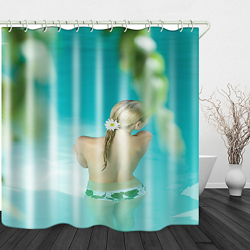 

Swimming Pool Beauty Back View Digital Print Waterproof Fabric Shower Curtain for Bathroom Home Decor Covered Bathtub Curtains Liner Includes with Hooks