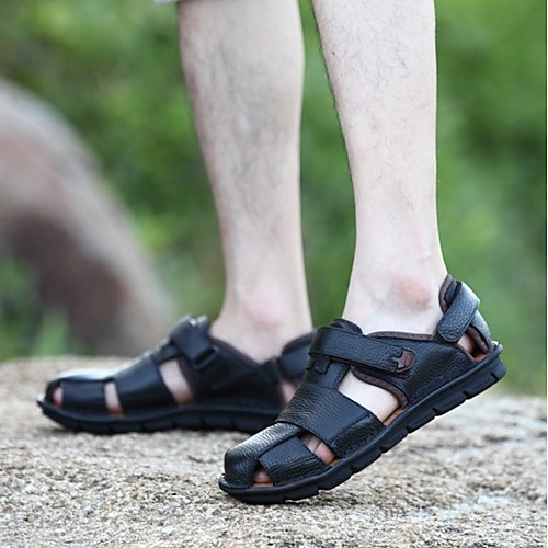 

Men's Summer Daily Sandals Nappa Leather Black / Brown