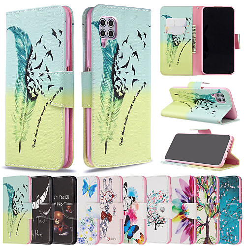 

Case for Huawei scene graph Huawei P40 P40 Pro P40 Lite P40 Lite E Cartoon butterfly flower pattern PU leather material card holder lanyard all-inclusive anti-fall mobile phone case BF