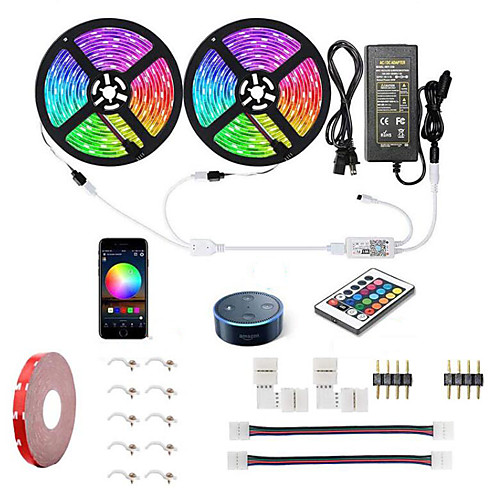 

10M 2x5M WIFI Smart LED Strip Lights Kit RGB Tiktok Lights Waterproof 5050 300 LEDs Phone Controlled Timer LED Tape Light Works with Android iOS and Google Home and 12V 6A Power Supply