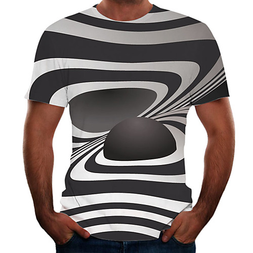 

Men's Graphic 3D Print Black & White T-shirt Basic Elegant Daily Going out Gray