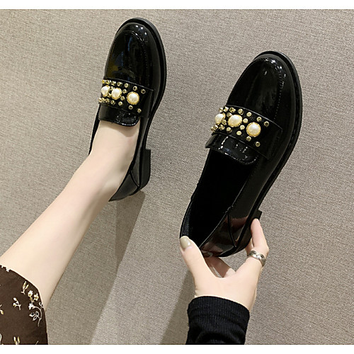 

Women's Loafers & Slip-Ons Spring & Summer Flat Heel Round Toe Daily PU Black