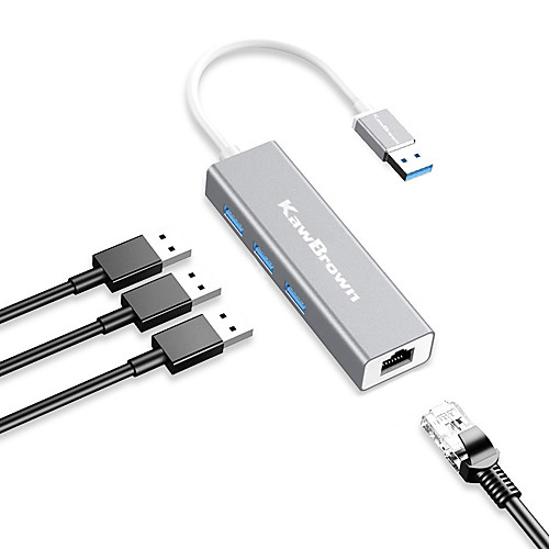 

KawBrown 3 Ports USB 3.0 HUB Ethernet USB 3.0 to RJ45 Hub 5Gbps 10/100/1000M Ethernet Adapter Network Card USB Lan For Macbook Windows