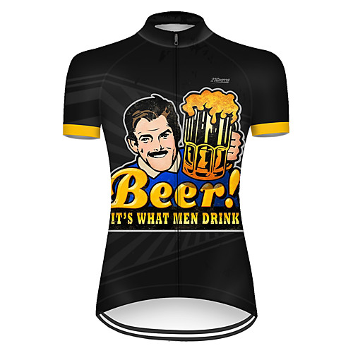 

21Grams Women's Short Sleeve Cycling Jersey Polyester Black / Yellow Funny Oktoberfest Beer Bike Jersey Top Mountain Bike MTB Road Bike Cycling Breathable Quick Dry Ultraviolet Resistant Sports