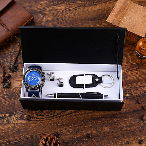 

Men's Sport Watch Quartz PU Leather Blue Chronograph New Design Casual Watch Analog Blue