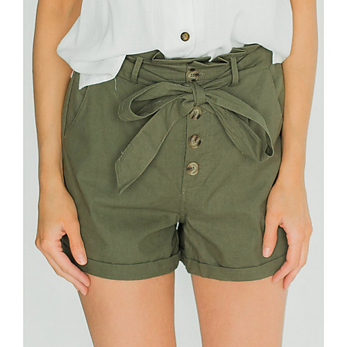 

Women's Basic Loose Chinos Shorts Pants - Solid Colored Black Army Green S / M / L