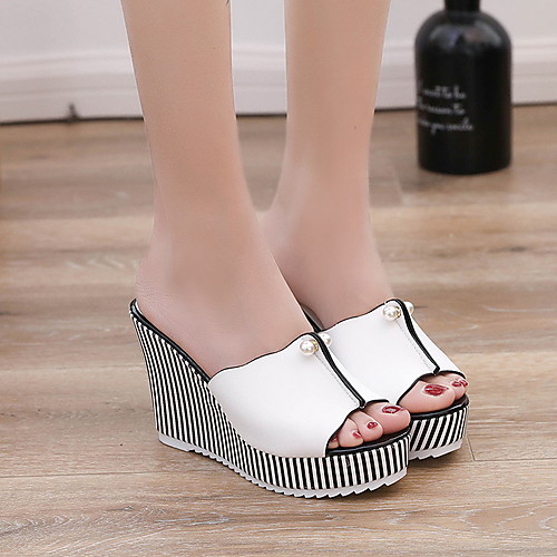 

Women's Sandals Wedge Sandals Summer Wedge Heel Open Toe Daily PU White / Black