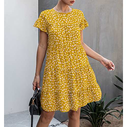 

Women's Shift Dress - Short Sleeves Floral Summer Casual 2020 Wine White Black Blue Yellow Brown Navy Blue S M L XL XXL