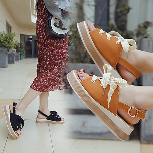 

Women's Sandals Summer Flat Heel Open Toe Daily Suede Light Brown / Black