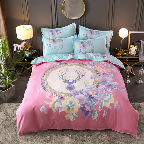 

4 Pieces Duvet Cover Set Elegant Floral Pattern Brushed Comfortable Beddings