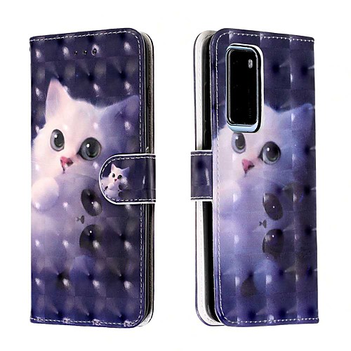 

Case For Huawei P40 / Huawei P40 Pro / Huawei P30 lite Wallet / Card Holder / with Stand Cute Cat PU Leather / TPU for Huawei Mate 30 Lite / Honor 10 Lite / Honor 20 Pro