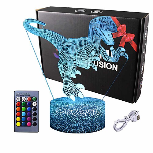 

Dinosaur 3D Night Light Table Desk Lamp 16 Colors Optical Illusion Touch Control Lights with Acrylic Flat & ABS Base & USB Cable for Christmas Gift