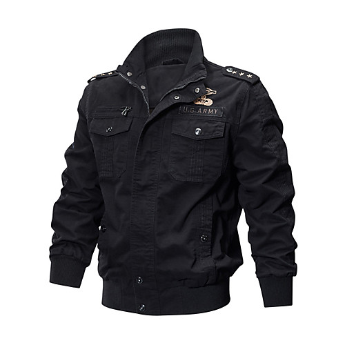 

Men's Jacket Daily Fall Winter Regular Coat Stand Collar Military Jacket Long Sleeve Solid Colored Embroidered Army Green Khaki / Spring / Plus Size / Cotton