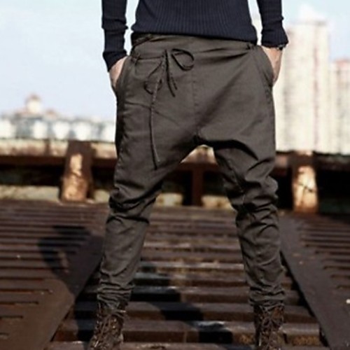 

Men's Basic Chinos Pants Solid Colored Full Length Drawstring Black Brown